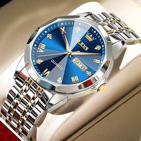 Watch for Men Diamond Business Dress Analog Quartz Stainless Steel