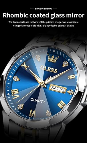 Watch for Men Diamond Business Dress Analog Quartz Stainless Steel