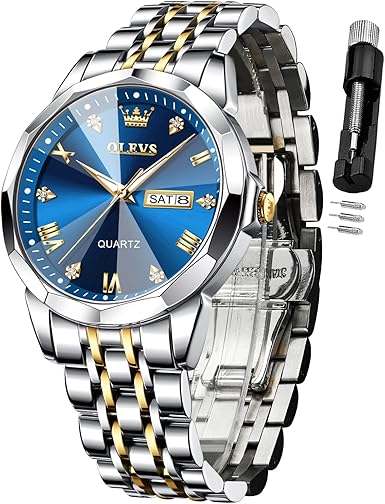 Watch for Men Diamond Business Dress Analog Quartz Stainless Steel