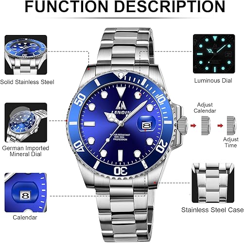 Mens Watches Stainless Steel Waterproof Analog Quartz Watch